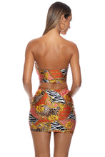 TROPICAL MAJESTY - Double Loop Bandeau Crop Top  & Scrunch Up Mini Skirt • Multicolor