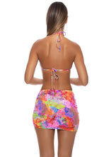 BLOOMING SPARK - Molded Push Up Bandeau Halter Top & Scrunch Up Mini Skirt • Multicolor