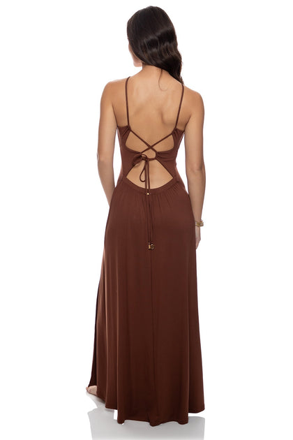 VELVET SHORES - Halter Ring Long Dress • Brown