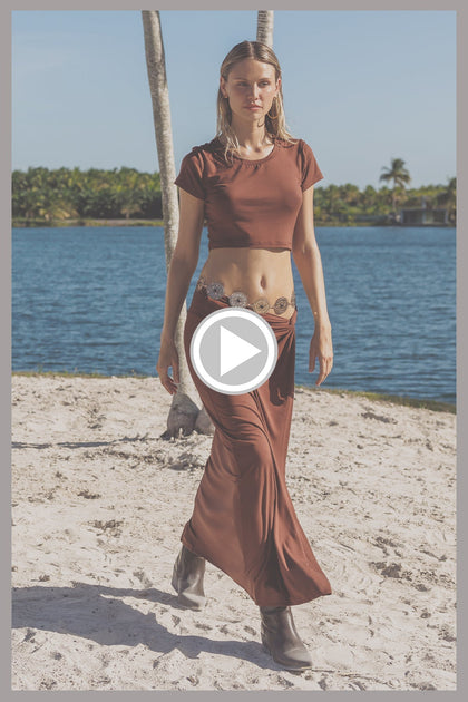 VELVET SHORES - Crop Top & Twist Front Skirt • Brown