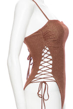 TOASTED GLOW - Square Neck Laced Up One Piece • Brown | Gold