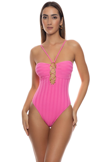 EDGY MUSE - Halter Ring One Piece • Pink