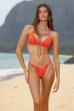 UNTAMED INSTINCT - Molded Push Up Bandeau Halter Top & Strap Ring Thong Bottom • Coral Red