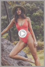 UNTAMED INSTINCT - Deep V One Piece Moderate Coverage • Coral Red
