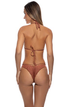 MUSE GLOW - Molded Push Up Bandeau Halter Top & Strappy Loop Brazilian Scrunch Bottom • Brown