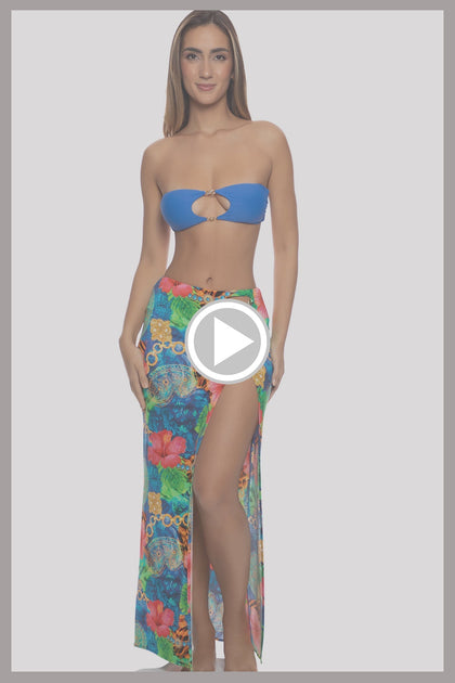 HIGH TIDE KNOT - Keyhole Link Bandeau Top & Chain Skirt • Electric Blue