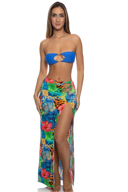 HIGH TIDE KNOT - Keyhole Link Bandeau Top & Chain Skirt • Electric Blue