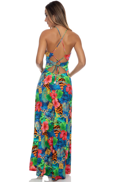 JUNGLE REIGN - Halter Ring Long Dress • Multicolor