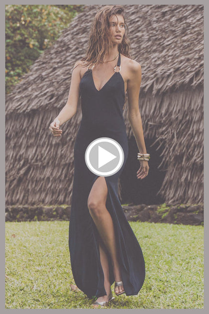FEMME ALLURE - Rings Halter Long Dress • Black