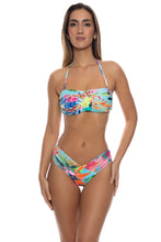 OCEAN'S KISS - Ruched Bandeau Top & V Bottom Ruched Back Brazilian Bottom • Multicolor