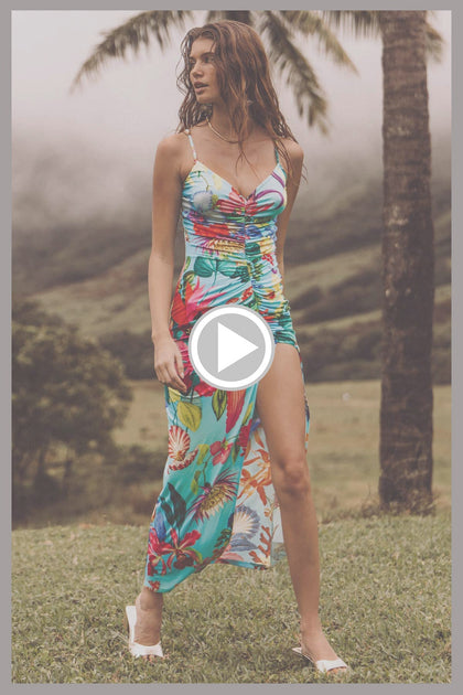 OCEAN'S KISS - Ruched Front Tank Maxi Dress • Multicolor