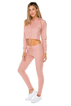 SABOR - Hoodie Cut Out Cropped Jacket & Jogger Pants • Rose Silver
