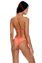 LULI CHIC - Luxe Stitch Seamless Triangle Top & Luxe Stitch Seamless Wavy Ruched Back Brazilian Tie Side Bottom • Coral