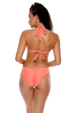 LULI CHIC - Luxe Stitch Triangle Triangle Halter Top & Luxe Stitch Seamless Full Ruched Back Bottom • Coral