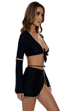 LULI CHIC - Bell Sleeve Crop Top & Tie Side Wrap Skirt • Black