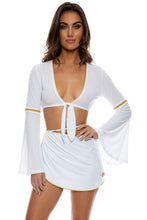 LULI CHIC - Bell Sleeve Crop Top & Tie Side Wrap Skirt • White