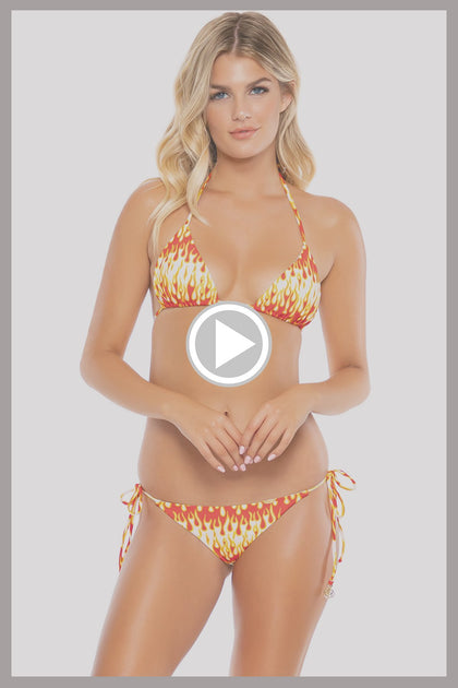 FLAME OF LOVE - Triangle Top & Wavey Ruched Back Tie Side Bottom • White