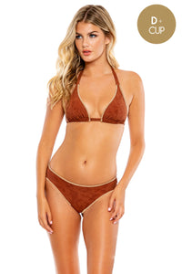 WILD CHILD - Triangle Halter Top & Seamless Full Ruched Back Bottom • Brown
