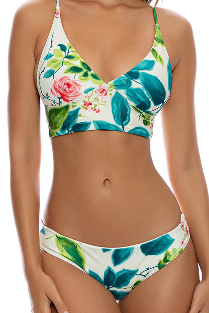 FLORAL BABY - Cross Back Bustier Top & Seamless Full Ruched Back Bottom • Multicolor