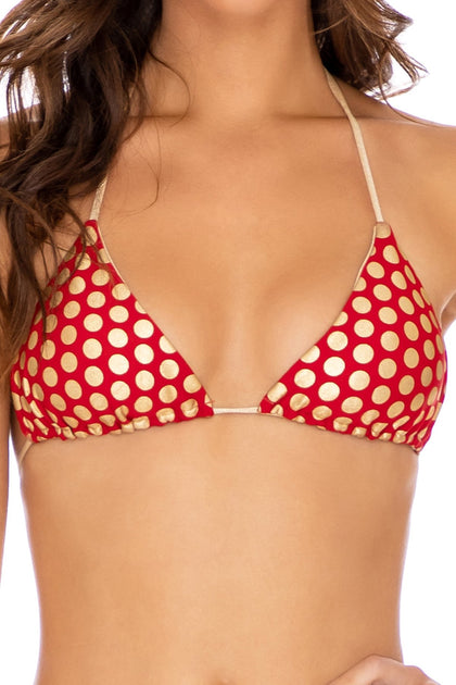 DOTTED DELIGHT - Triangle Top & Wavey Ruched Back Tie Side Bottom • Ruby Red Campaign