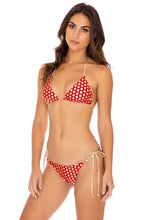 DOTTED DELIGHT - Triangle Top & Wavey Ruched Back Tie Side Bottom • Ruby Red