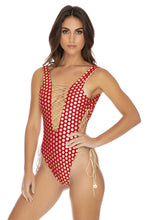DOTTED DELIGHT - Open Side One Piece Bodysuit • Ruby Red