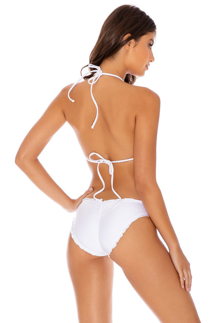 COSITA BUENA - Molded Push Up Bandeau Halter Top & Full Ruched Back Bottom • White