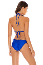 COSITA BUENA - Molded Push Up Bandeau Halter Top & Full Ruched Back Bottom • Electric Blue