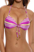 MUÑEQUITA DEL MAR - Molded Push Up Bandeau Halter Top & Wavy Ruched Back  Bottom • Dancing Orchid