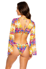 DULCE TORMENTO - Stitched Bell Sleeve Crop Top & High Leg Brazilian Bottom • Multicolor