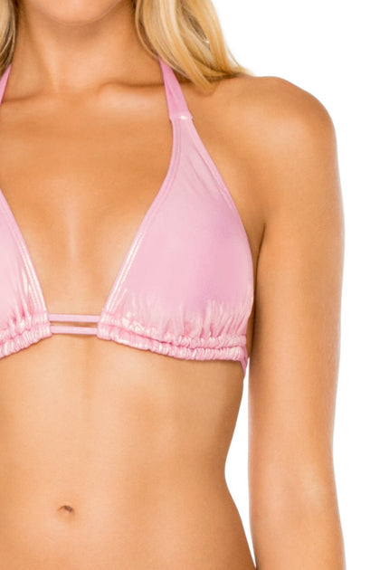 AY DIOS MIO - Triangle Halter Top & Multi Strap Ruched Bottom • Rose Champagne