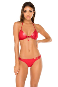 AY DIOS MIO - Molded Push Up Bandeau & Multi Strap Ruched Bottom • Ruby Red