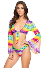 AFTERGLOW - Stitched Bell Sleeve Crop Top & High Leg Bottom • Multicolor