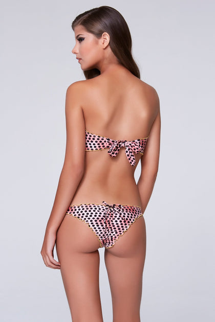 HOT SPOT - Wavey Tie Front Bandeau & Drawstring Back Scrunch Bottom • Coral
