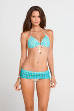 BURBUJAS DE AMOR - Molded Push Up Bandeau Halter Top & Full Coverage Skirt Bottom • Aqua