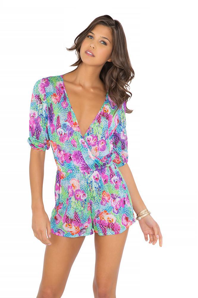 PEQUEÑO PARAISO - Wrap Front 3/4 Sleeve Romper • Multicolor