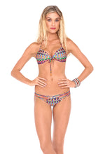 LIL GEM - Molded Push Up Bandeau Halter Top & Strappy Brazilian Ruched Back Bottom • Multicolor