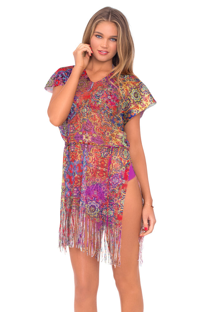 GIPSY SOUL - Mesh Fringe Poncho Dress • Multicolor