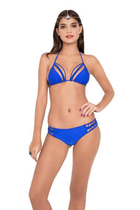 KISS THE WAVE - Strings & Braid Triangle Top & Full Bottom • Electric Blue
