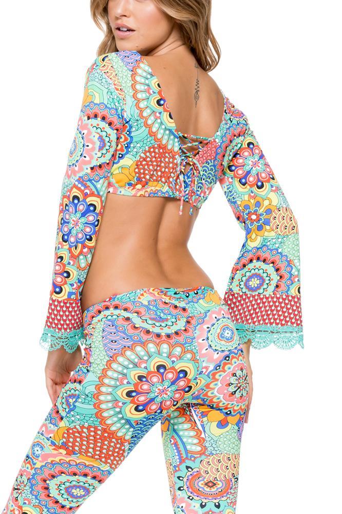 MARIPOSITA CARIBEÑA - Bell Sleeve Crop Top & Boho Pant • Multicolor