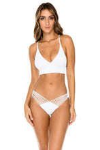 COSTA DEL SOL - Cross Back Bustier Top & Strappy Brazilian Ruched Back Bottom • White