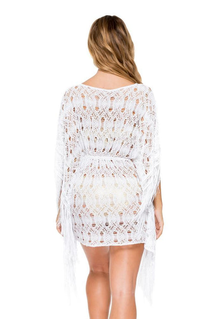 MUCHACHITA LINDA - Caftan Fringe Dress • White/ Gold
