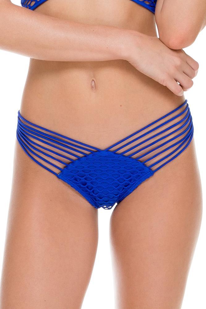 SAILOR'S KISS - Fishnet Sporty Top & Strappy Brazilian Ruched Back Bottom • Electric Blue