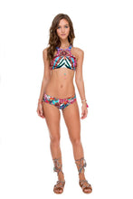 LIKE A FLAME - Glam High Neck Top & Scrunch Ruched Back Brazilian Bottom • Multicolor