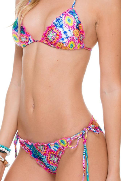 BEAUTIFUL MESS - Wavey Triangle Top & Wavey Ruched Back Brazilian Tie Side Bottom • Multicolor