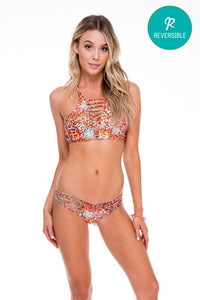 UNTAMEABLE - Strappy Front Reversible Top & Strappy Brazilian Ruched Back Bottom • Multicolor