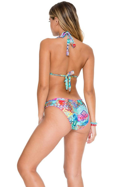 CAYO HUESO SO CLOSE - Triangle Halter Top & Seamless Full Ruched Back Bottom • Multicolor