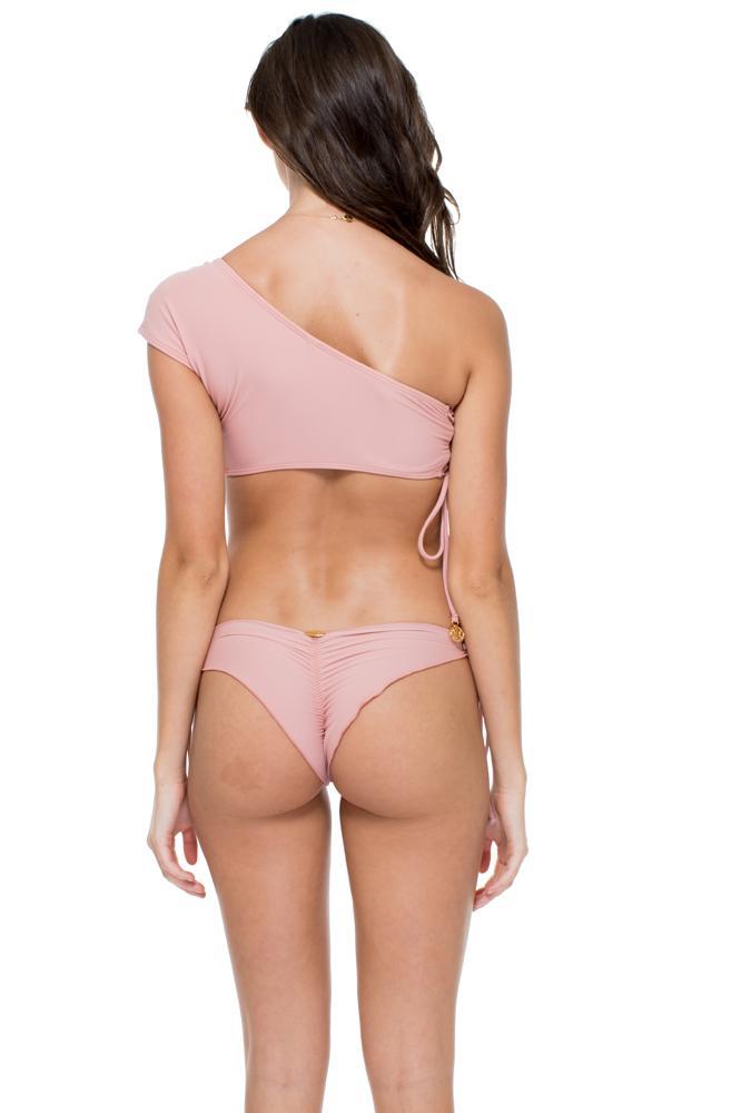 MAMBO - Sonia One Shoulder Top & Wavey Ruched Back Brazilian Tie Side Bottom • Rosa