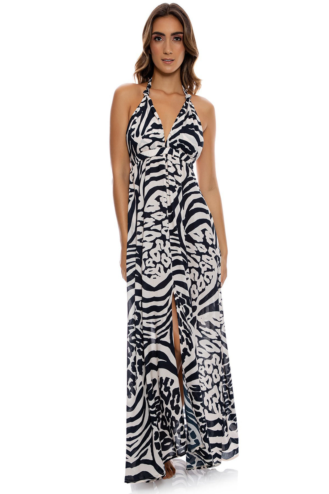 ALL THE SKINS - Deep Plunge Long Dress • Multicolor