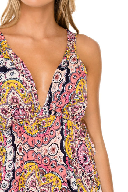 ALHAMBRA - V Neck Short Dress • Coral